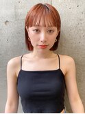 オレンジカラー ブリーチなしカラー 大人ボブ