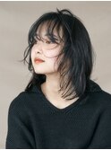 横浜西口ミディアムレイヤーワンカラーカーキグレージュカラー