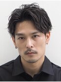 ニュアンスパーマ/シャドウパーマ/黒髪/アップバング/刈り上げ