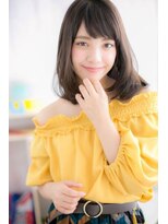 ミック ヘアアンドビューティー 大山店(miq  Hair&Beauty)&nbsp;くすみカラーで肌色キレイ！斜めバングｘワンカールミディa1