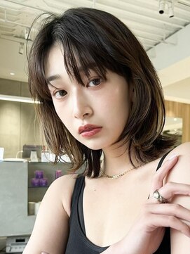 ミンクス 青山店(MINX) 韓国レイヤー 斜めバンググレージュカラーデザインカラー