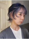 インナーカラー/ウルフ/ショート/ネイビー/シルバー