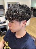 波巻きプードルパーマフェードメンズパーマメンズサロンマッシュ