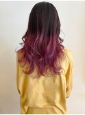 ロングレイヤー、毛先にデザインカラー