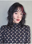 ピンクヘアーウェーブパーマ透明感カラーイメチェン前髪_F20383