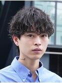 原宿波巻きパーマシャドウパーマメンズカットラウンドマッシュ