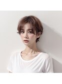 セットが楽ちん☆センター分けショート/大人ピンクカラー