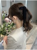 結婚式ヘア/リボンアレンジ/くびれポニー