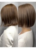 まとまるボブ　ワンカール　ナチュラル　内巻き　ベージュカラー