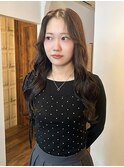 ロング 顔周りカット ブリーチなしダブルカラー グレージュ