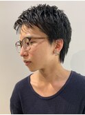 ビジネスショートツイストスパイラルパーマツーブロック刈り上げ