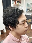 サイドパートツーブロックパーマスタイル(マッシュパーマ)床屋