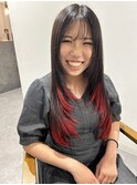 夏休みカラー/裾カラーと顔まわりに赤/ロングレイヤー