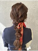 三軒茶屋_レディース_ロング_ヘアアレンジ_ヘアセット_リボン