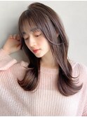くびれヘア暗めカラーワンカール薄めバングこなれヘアモテ髪