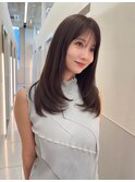 小顔顔まわりハッシュカットセミロングレイヤーロングブラウン