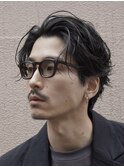 天神大名メンズパーマフェザーパーマセンターパートガイルヘア
