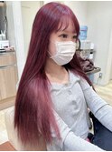 韓国風レイヤーカット艶カラーローズブラウン前髪カット 