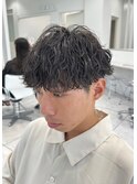 波巻きスパイラルパーマメンズマッシュツイストブルーブラック
