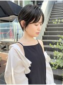 NUDEシースルーバング 前髪カット黒髪ショート大人ショートボブ