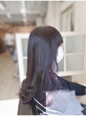 ツヤツヤインナーカラー紫　毛先まとまるカット　ロング