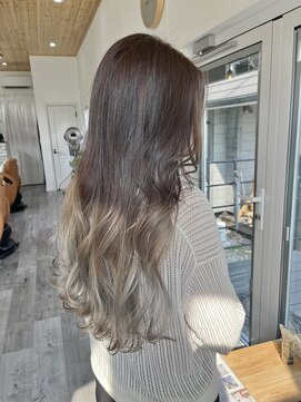 レポ(LEPO) 袖グラデーションカラーホワイトグレー