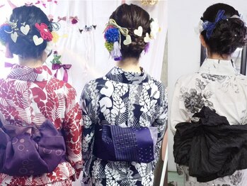 ヘアーアンドメイク アール(hair&make R)の写真/[早朝料金+袴着付け+ヘアセット¥8000][浴衣着付け¥1900／セット込¥3900]特別な日は"hair&make R"にお任せ♪