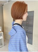 ブリーチなしダブルカラーで作るオレンジミニボブ/落合