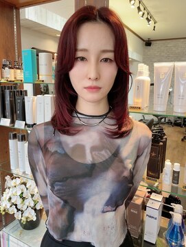 ヘアークルーズピース (hair cruise Piece) 伸ばしかけに☆レイヤーカット/ブリーチなしボルドーカラー