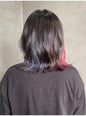 インナーカラーブルーカラーネイビーピンクレッド赤ボブ