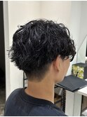 シャドーパーマ波巻きパーマセンターパートメンズサロン