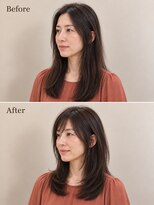 aptas 青山/表参道 白髪染め/白髪ぼかしハイライト/ボリュームアップエクステ 40代の大人黒髪ミディアム|表参道・青山