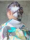 成人式ヘアセット　編み込み ハイトーン 水引