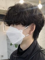 マッシュセンターパートシャドウパーマ無造作パーマ黒髪