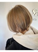 20代30代人気◎小顔丸みショートレイヤー ミルクティーベージュ