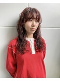 ロングパーマ ピンクブラウン