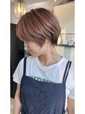 ショートヘア簡単スタイリングピンクバレイヤージュ