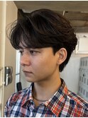 原宿フェザーパーマメンズパーマセンター分けウルフツーブロック
