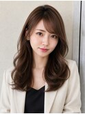 大人可愛い長め流し前髪小顔顔まわりレイヤー20代30代40代