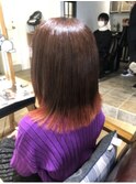 インナーカラー 裾カラー ボブ 切りっぱなしボブ ブリーチ 小顔