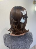 外ハネアレンジ　ボブヘアセット　ラメ　巻き　ガーリー