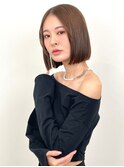 切りっぱなしボブ前髪ありミニボブシアカラーベージュ