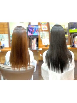 縮毛矯正で気になるクセが素直になる…シルクの様に柔らかな極上ストレート！理想のフォルムへ◎