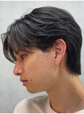 センターパートフェザーパーマ毛流れナチュラル縮毛矯正渋谷原宿
