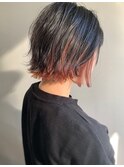 外ハネ切りっぱなしボブ×コーラルブラッドオレンジインナー