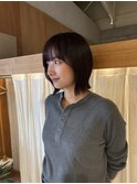 ボブ/切りっぱなし/暖色カラー/柔らかブラウン/顔まわりカット