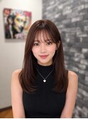 ミディアムレイヤー/韓国巻き風/顔周りカット/触覚/グレージュ