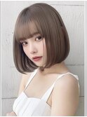 シースルーぱっつんオリーブベージュシースルーバング前髪なし☆