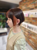 リコ エスト 上野店(lico est)&nbsp;アプリコットオレンジインナーカラー　ショートボブ