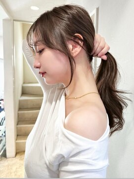 レア 表参道(L'ea) くびれヘアアプリコットオレンジ夏ヘアハイライトカラー